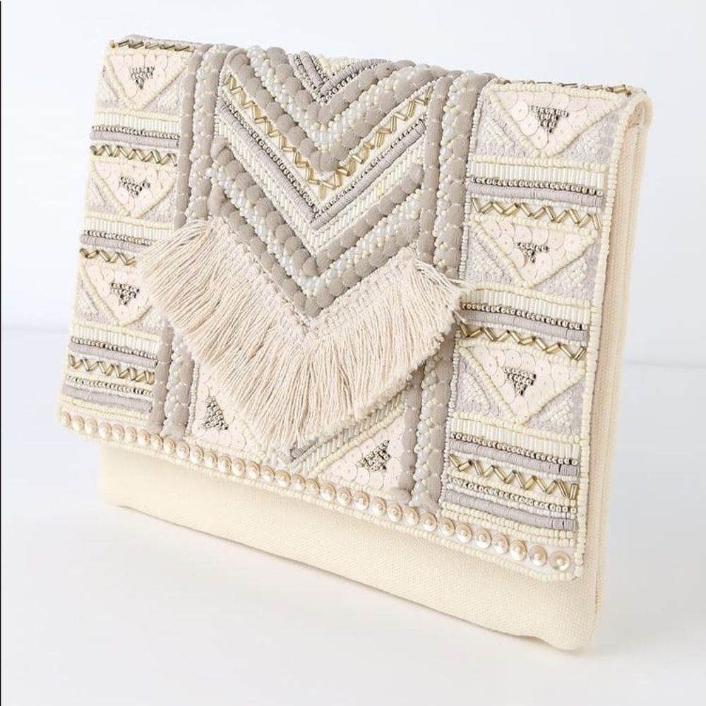 Ivory Beaded Clutch Purse